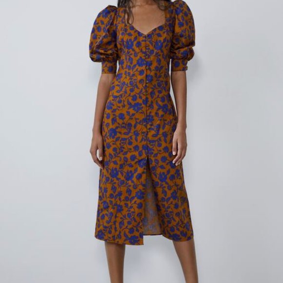 Zara Dresses & Skirts - PRINTED BUTTONED POPLIN MIDI DRESS